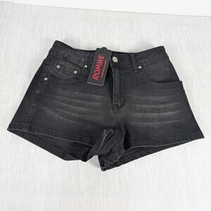Romwe Jean Shorts Womens Small Black Bedazzled Skull Rhinetsone Biker